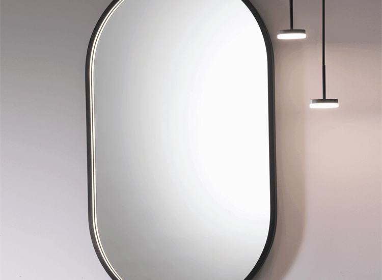 Oregon Mirror with Black Frame & Integrated LED Light - 600 x 1050mm